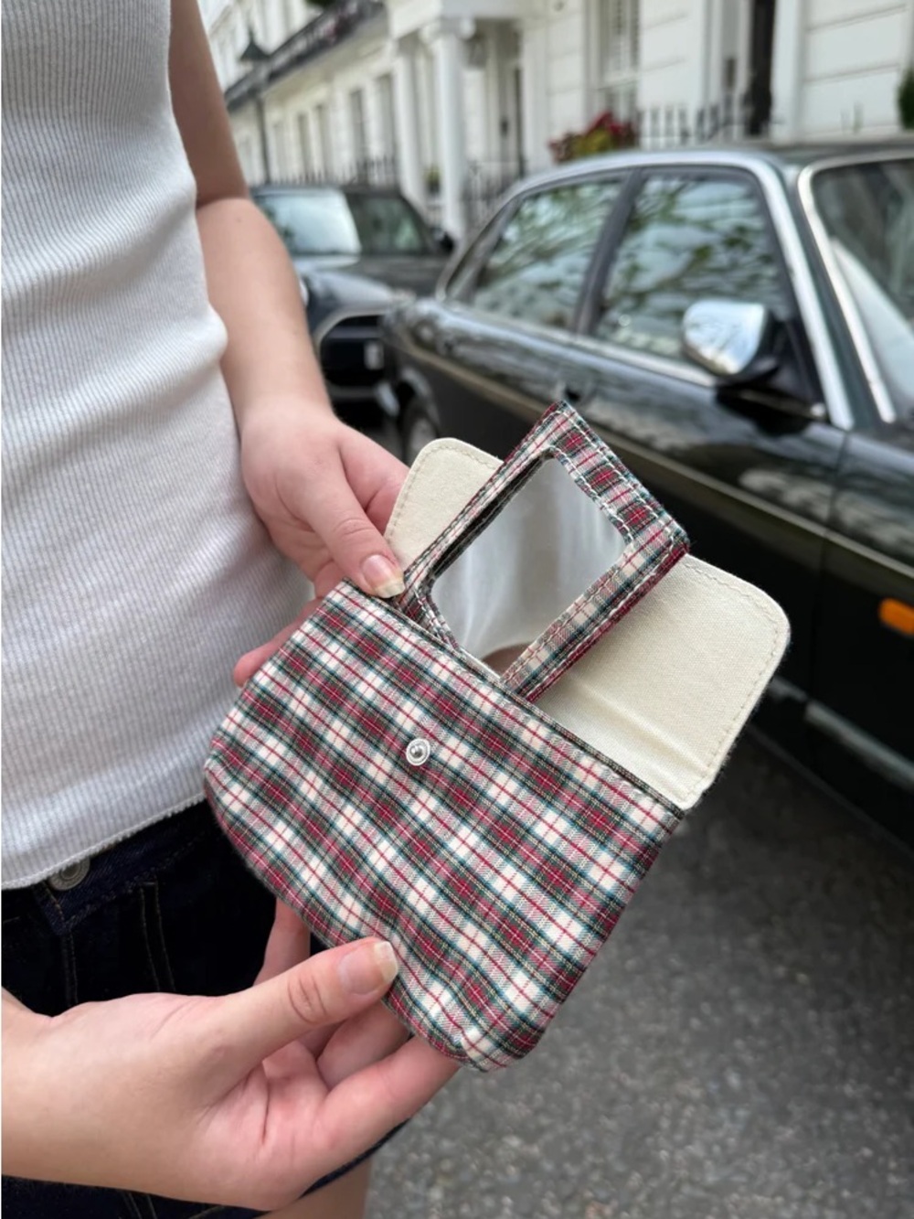 Brandy melville Plaid mini makeup bag